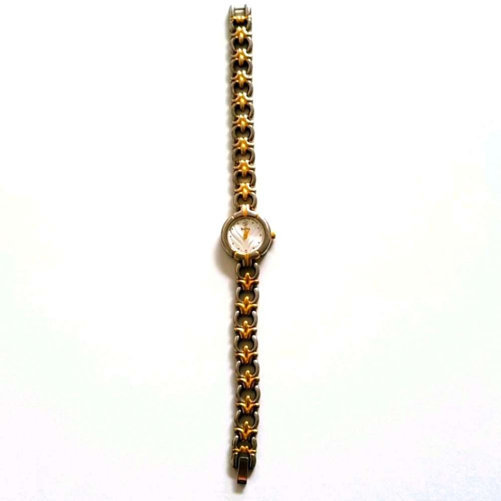 Bulova Silver & Gold Quartz Watch With Diamond on Face